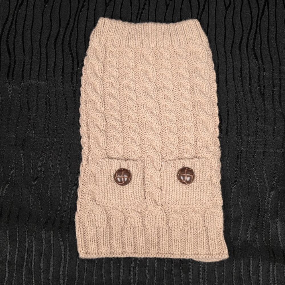 Friends Forever XS Dog Sweater Beige Cable Knit Pet Outfit w Pockets